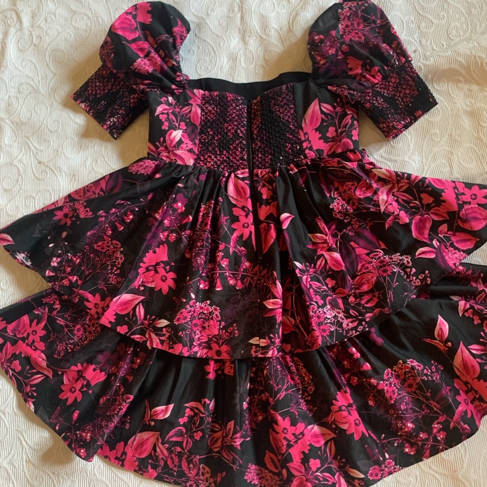 NWT Alice and Olivia puff sleeve floral print mini dress size small - Picture 6 of 10